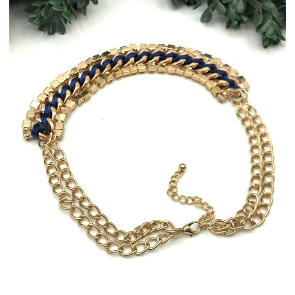 Vintage Style Statement Necklace Gold Tone Chain With Crystal Rhinestone and blu - Picture 4 of 6